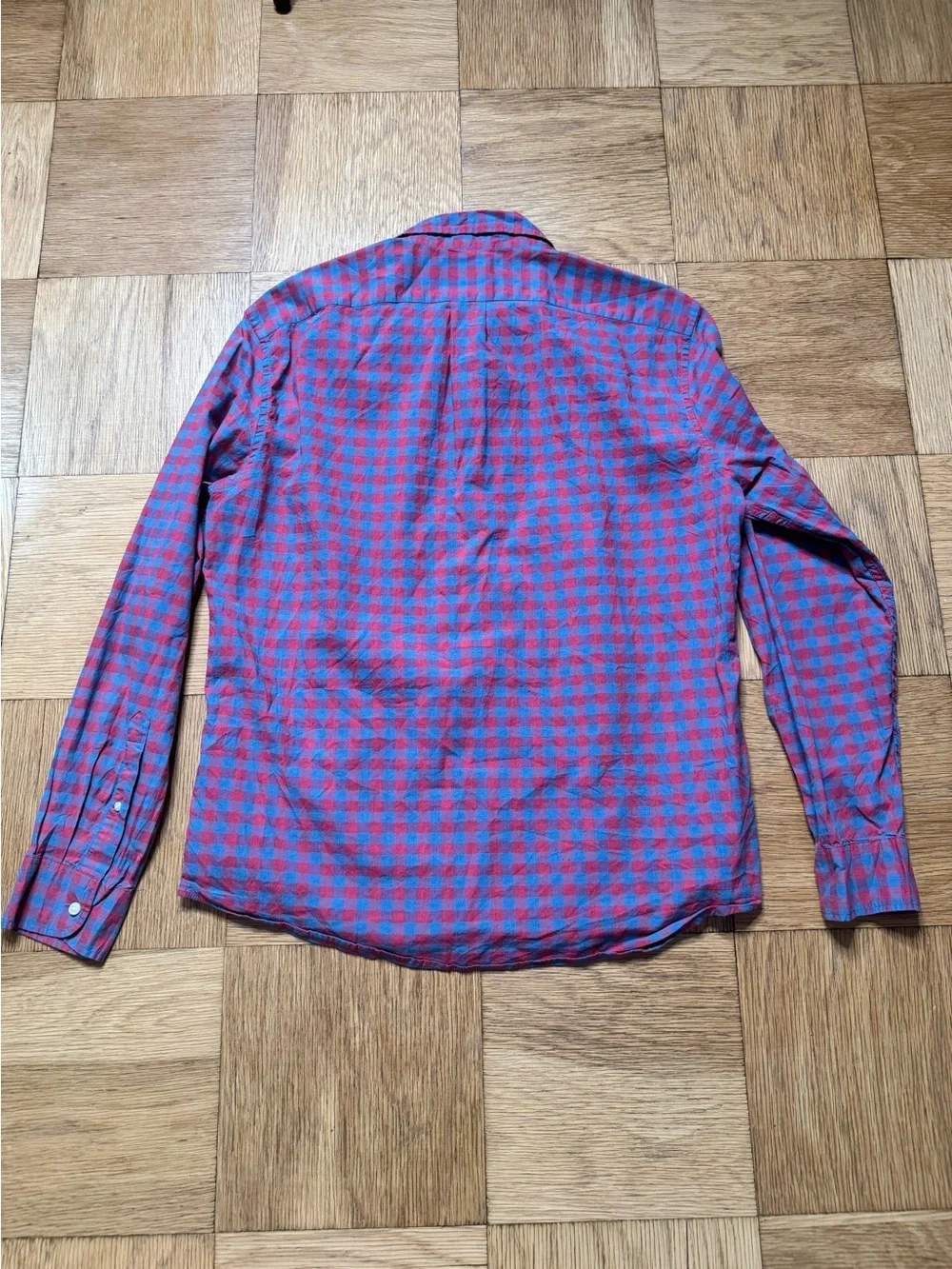 J. Crew Mens Large Slim Untucked Plaid Button Down Shirt Long Sleeve Blue Red